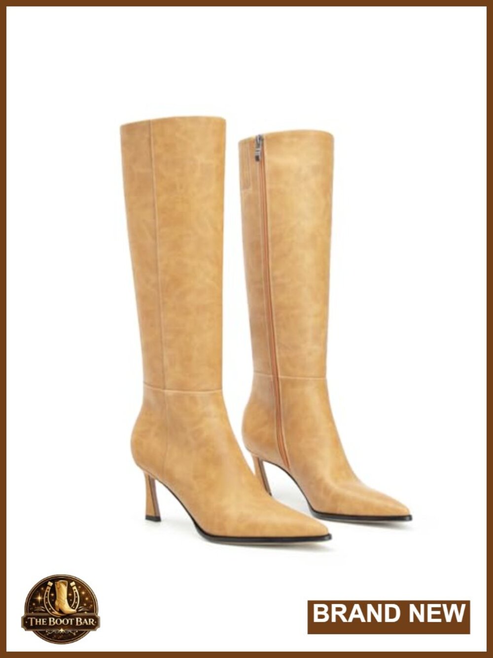 Women's Pointed Toe Knee High Boots with Kitten Heel and Side Zipper